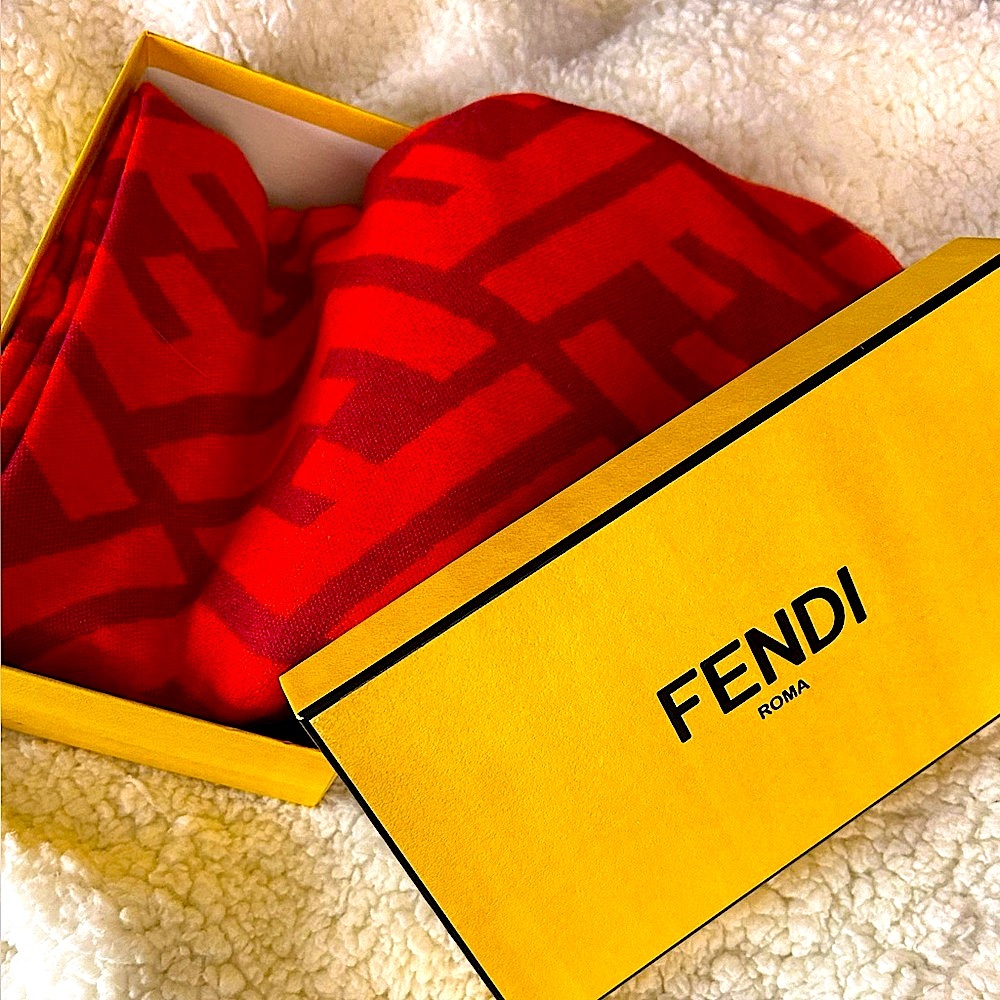 Authentic FENDI Monogram Fringed-Edge Scarf - Picture 12 of 17